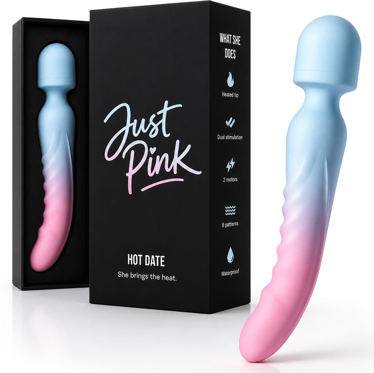 Just Pink Hot Date - Verwarmde Magic Wand Vibrator met Warme Tip - Wand Massager met 2 Motoren - Clitoris Stimulator - Vibrators voor Vrouwen - Sex Toys voor Koppels - Oplaadbaar — afbeelding 1