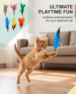 Reserveonderdelen voor kattenhengel, 6 stuks, reservekoppen met veren, 6 verschillende modellen voor interactieve spellen, stimuleert het jachtinstinct tegen verveling — thumbnail 4