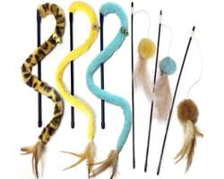 Kattenverenspeelgoed, kattenteaser toverstaf en regenboogstaf, interactief kattenspeelgoed voor binnenkatten en volwassen kittens, 6 stuks (geel)