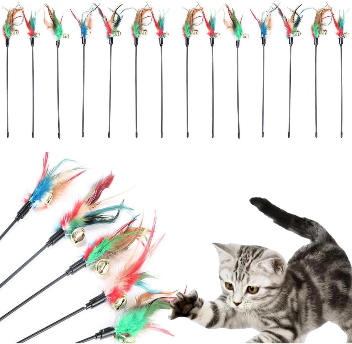 Veer, 14 stuks kattenspeelgoed, kattenhengelveer, kattenvissen, stabiel, interactief kattenspeelgoed, interactief kattenspeelgoed voor kittens — afbeelding 1