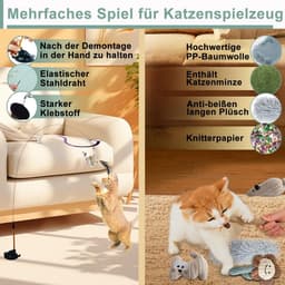 7-in-1 interactief kattenspeelgoed, zelfbezigheid, kattenhengel met wasbare zuignap, hangend kattenspeelgoed, kattenkruidstok en bijttouw, kauwspeelgoed, veer — thumbnail 2