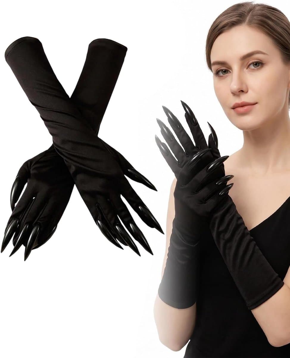 Handschoenen, 1 paar, zwart, lange klauwen met flexibele versterking, opvallende kostuumesthetiek en comfortabele grip voor cosplay, evenementen en Oktoberfeesten — afbeelding 1