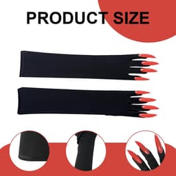 1 paar Halloween lange rode vingernagels handschoenen party kostuum lange nagels spookpoot heks duivel poot handschoenen voor kostuum Halloween party cosplay (zwart) — thumbnail 4
