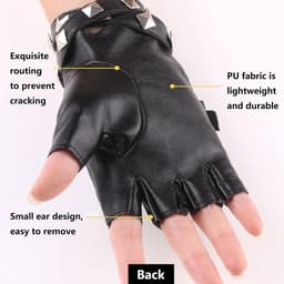 Vingerloze bikerhandschoenen, punk-handschoenen, vingerloos met klinknagels, leren handschoenen voor Halloween - ShopVlot — thumbnail 4