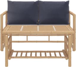 Terrasmeubelen, tuinmeubelsets, balkonmeubelsets, tuinbankset, 2-delig, tuinloungeset met donkergrijs kussen bamboe voor tuinen, terrassen, balkons — thumbnail 2