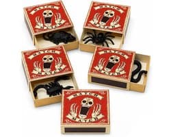 Halloween-decoratie-geschenkdoos, set van 5, griezelige luciferdoosje met rubberen spin, robuust afsluitbaar voor snoep, ideaal als verrassingsdoos voor trick-or-Treat & feest