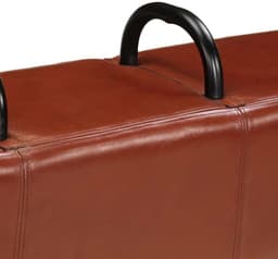 Turnbock-bank met acaciahouten bekleding, 110 cm lang, bruin en echt leer, bekleding voor robuuste training en comfortabele zitervaring, met massief houten frame en zacht — thumbnail 2