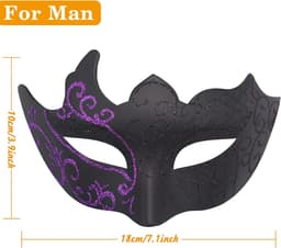 Set van 2 Venetiaanse maskers voor mannen en vrouwen – Voor Halloween, carnaval, feesten – Zwart en paars — thumbnail 3