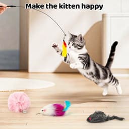 17 stuks kattenspeelgoed, zelfbezigheid, kattenspeelgoed, hengel met verwisselbare veer en 1 sokkel, kattenhengel, veilig en niet giftig, stabiel populair — thumbnail 4