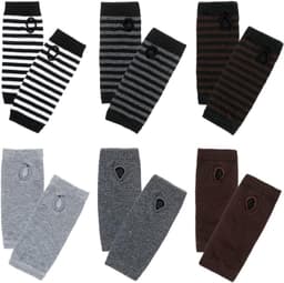 Handschoenen voor vrouwen pols met duimgat winter warme rekbare halve vinger handschoenen voor vrouwen mannen zwart paars brede streep — thumbnail 3