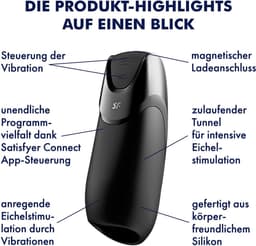 Satisfyer, Bluetooth masturbator, Men Vibration+, 14 cm, met app-bediening, gemaakt van siliconen — thumbnail 2