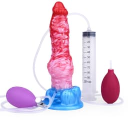 Kiotos Monstar - Big Squirt Cock - Opblaasbare Spuitende Dildo - Rood/Roze/Blauw — thumbnail 1