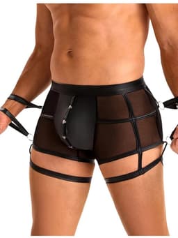 Leren boxershort met boeien - kinky - nachtclub - uitdagend- Maat M — thumbnail 2