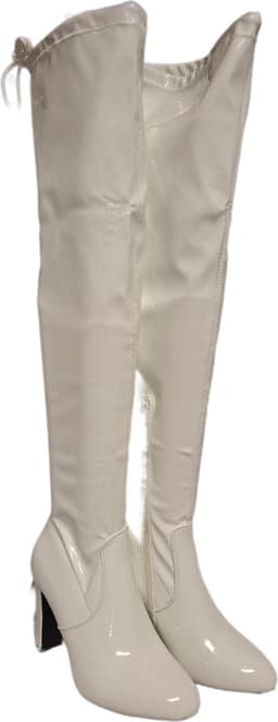 LUCKYSHOES-OVERKNIE LAARS-LAKLEER-WHITE-8 CM HAK-39 — thumbnail 2