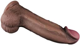 LoveToy - Dubbellaagse siliconen dildo XXL 33 cm (Ø7.6 cm) - Bruin — thumbnail 5