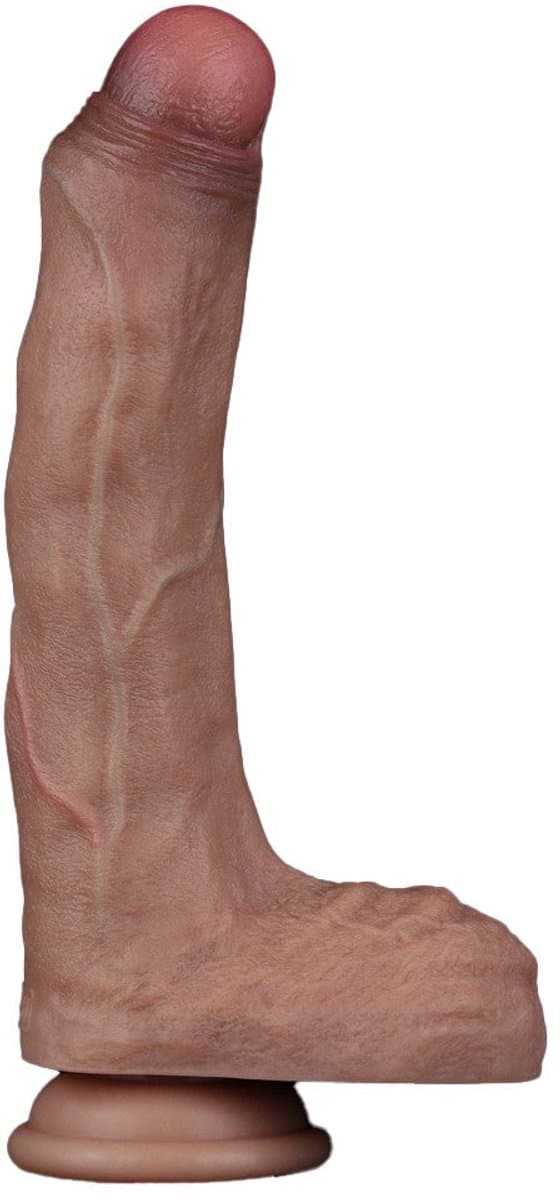 LoveToy - Dubbellaags Siliconen Dildo - 22 cm x Ø 4,2 cm - Bruin — afbeelding 1