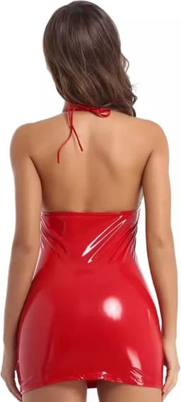 Sexy Latex Wetlook Jurk - Lingerie - Rood- Lakleer - Dames — thumbnail 3