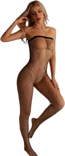 Porno bodysuit mesh - Open kruis - Visnet bodystocking - Polyester - Erotische outfit vrouwen - Panty bodysuit - Plus size XXL t/m 6XL — thumbnail 1