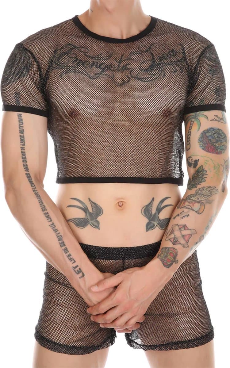 Transparante kleding set erotisch - Shirt en Short - Mannen - Sexy outfit - Clubwear - Lingerie — afbeelding 1