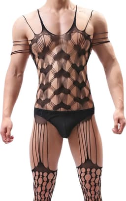LekkerStout Heren Bodysuit - Hartjesprint - Zwart - Sexy Herenlingerie | S-L | ( LS176 ) — thumbnail 1