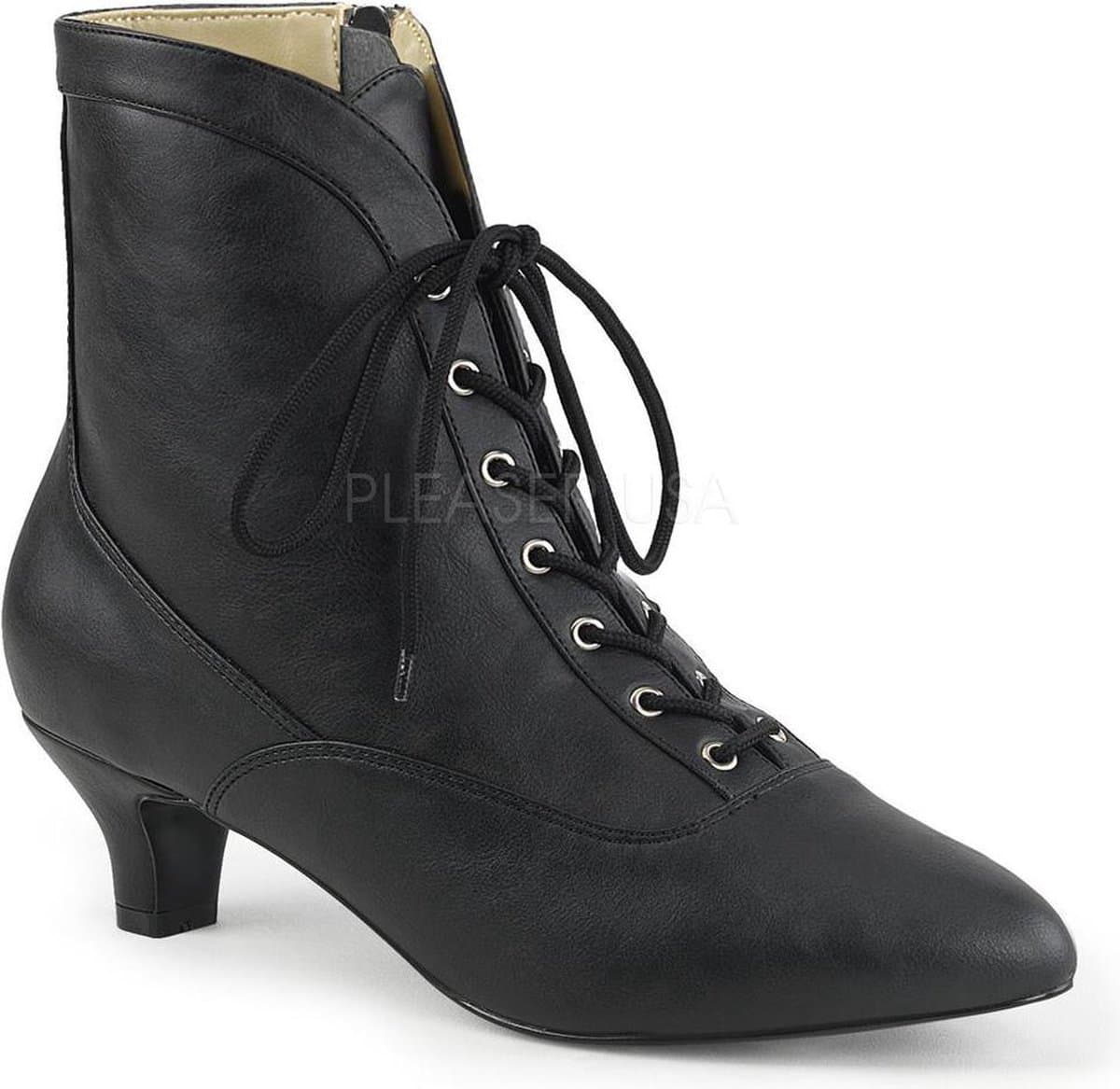 Fab-1005 enkellaars met veters en korte hak mat zwart - Steampunk Victoriaans - (EU 42,5 = US 12) - Pleaser Pink Label — afbeelding 1