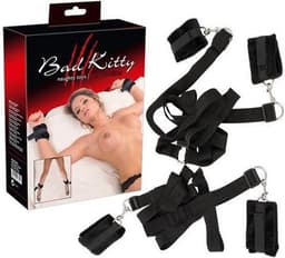 Bad Kitty – Schakelboeien Handen en Voeten met Verbindingsbrug voor Bed en Matras – Zwart — thumbnail 8