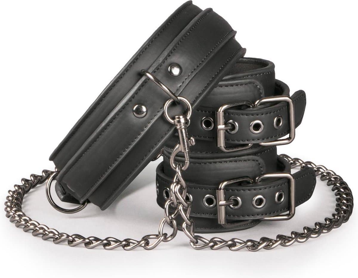 EasyToys - Kunstleren Halsband met Handboeien - Duurzaam - Bondage Set - Handboeien - BDSM Set - BDSM Toys - Rollenspel Erotiek - Erotisch Spel - Sex Toys voor Vrouwen en Mannen - Zwart — afbeelding 1