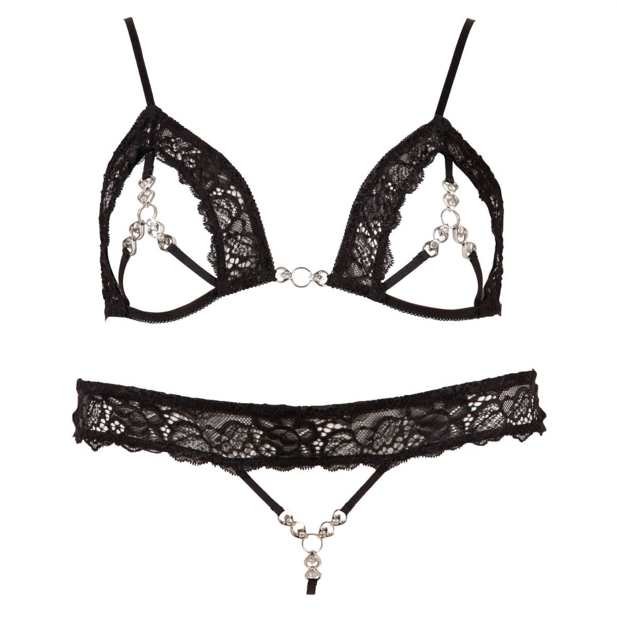 Abierta Fina – Sexy Extravagante Verleidings Lingerie Set met Strass Elementen voor Openheid met Klasse – Maat L – Zwart — afbeelding 1
