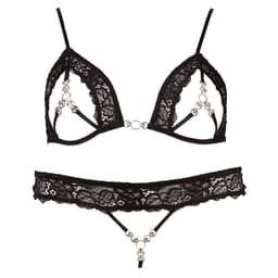 Abierta Fina – Sexy Extravagante Verleidings Lingerie Set met Strass Elementen voor Openheid met Klasse – Maat L – Zwart — thumbnail 1