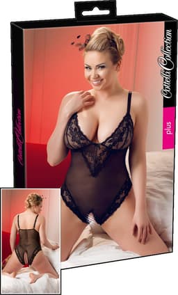 Cottelli Plus Size – Sexy Body met Open Kruis en Kanten Motieven Langs Randen voor Speciale Dates – Maat 4XL – Zwart — thumbnail 6
