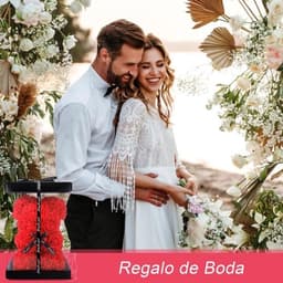 Rozenbeer - Kunstbloemen beer - Romantisch cadeau - Met ledverlichting - 25 cm - Rood — thumbnail 2