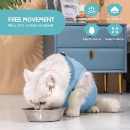Kat Herstelpak - Kitten Onesie voor Katten Na Operatie, Cone of Shame Alternatief Chirurgisch Spay Pak voor Vrouwelijke Kat, Bescherming Na Operatie of Huidziekter -Blauw(S) — thumbnail 5