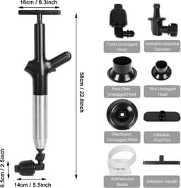 Drain Cleaner, Pump with Air Pressure Display, Compressed Air Tube Cleaner with 4 Suction Cups, Compressed Air Tube - ShopVlot — thumbnail 2