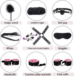 10-Delige Roze Nylon Verstelbare Lifestyle-Set Met Comfortabele Accessoires, Cadeau Voor Koppels - Q — thumbnail 2