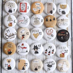 Adventskalender cijfers buttons reversspeldjes voor het versieren van adventskalenders met cijfers van 1 - 25 ideaal voor stoffen zakjes, zakjes en zakjes (white black cat) — thumbnail 1