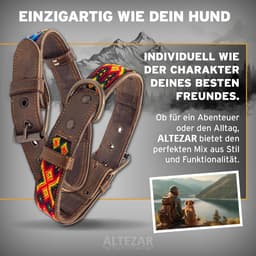 halsband voor honden, dubbel tribal geborduurd, vuurrood-bruin, hoogwaardig afgewerkte hondenhalsband, handgemaakt in Mexico, maat M, hondenhalsband voor middelgrote honden, breed leer — thumbnail 4