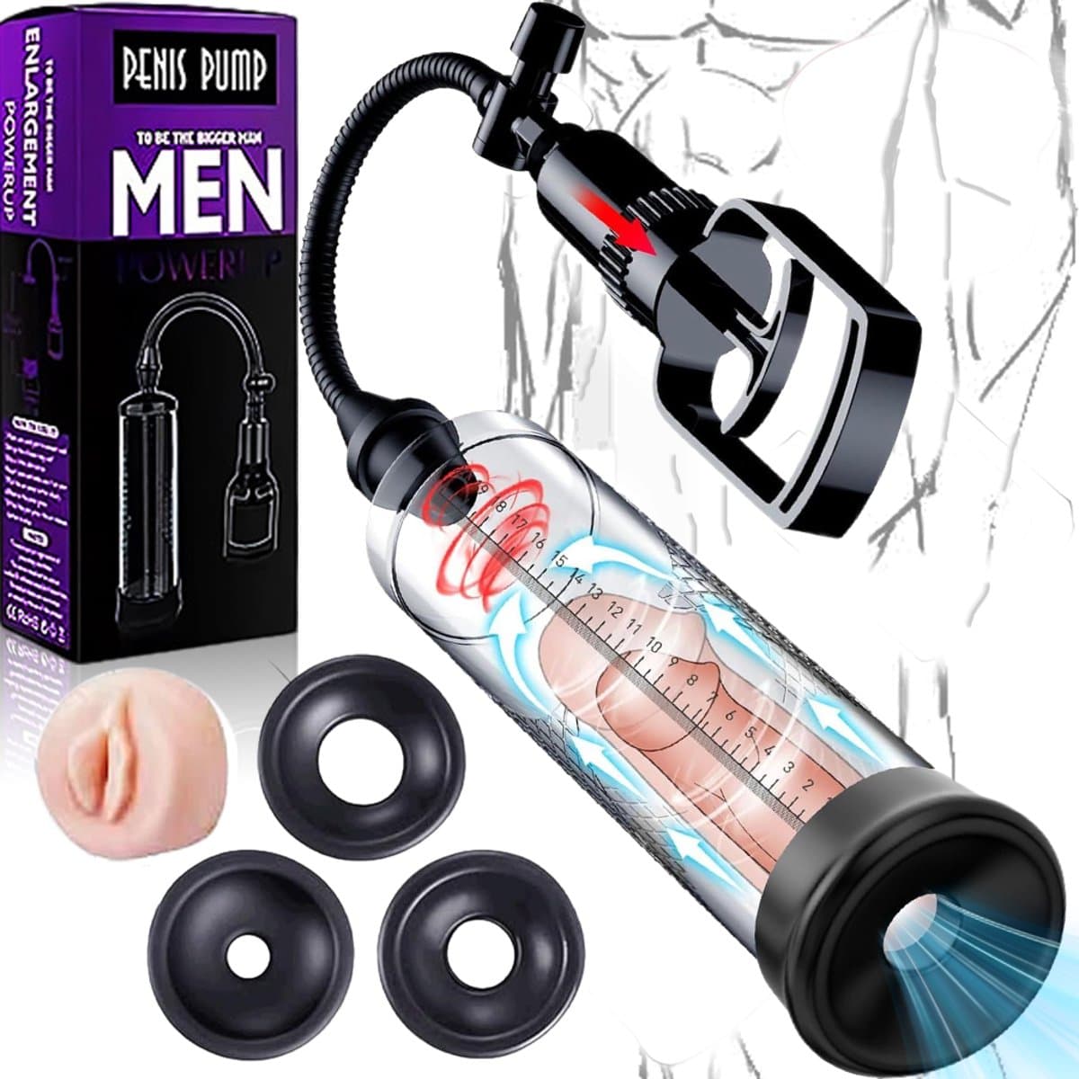 Vacuümpomp voor de penis: handmatige pomp voor erectie en vergroting; krachtig vacuümsysteem voor mannen — afbeelding 1