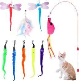 9 stuks kattenspeelgoedset, veerspeelgoed, pluche speelgoed, speelgoedmuizen, variety pack voor kitty, verstelbare hengel voor interactief speelplezier en zelfbezigheid — thumbnail 1