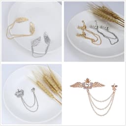 4 stuks hertenkop dubbele schakelkettingen, strass metalen veer reversspeld, kroon met hangende ketting broche kraag spelden, adelaar kristallen ketting broche pin voor stropdas hoed sjaal, Andere — thumbnail 3