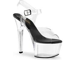 Pleaser - ASPIRE608 Sandaal met enkelband, Paaldans schoenen - Paaldans schoenen - 44 Shoes - Zwart/Transparant