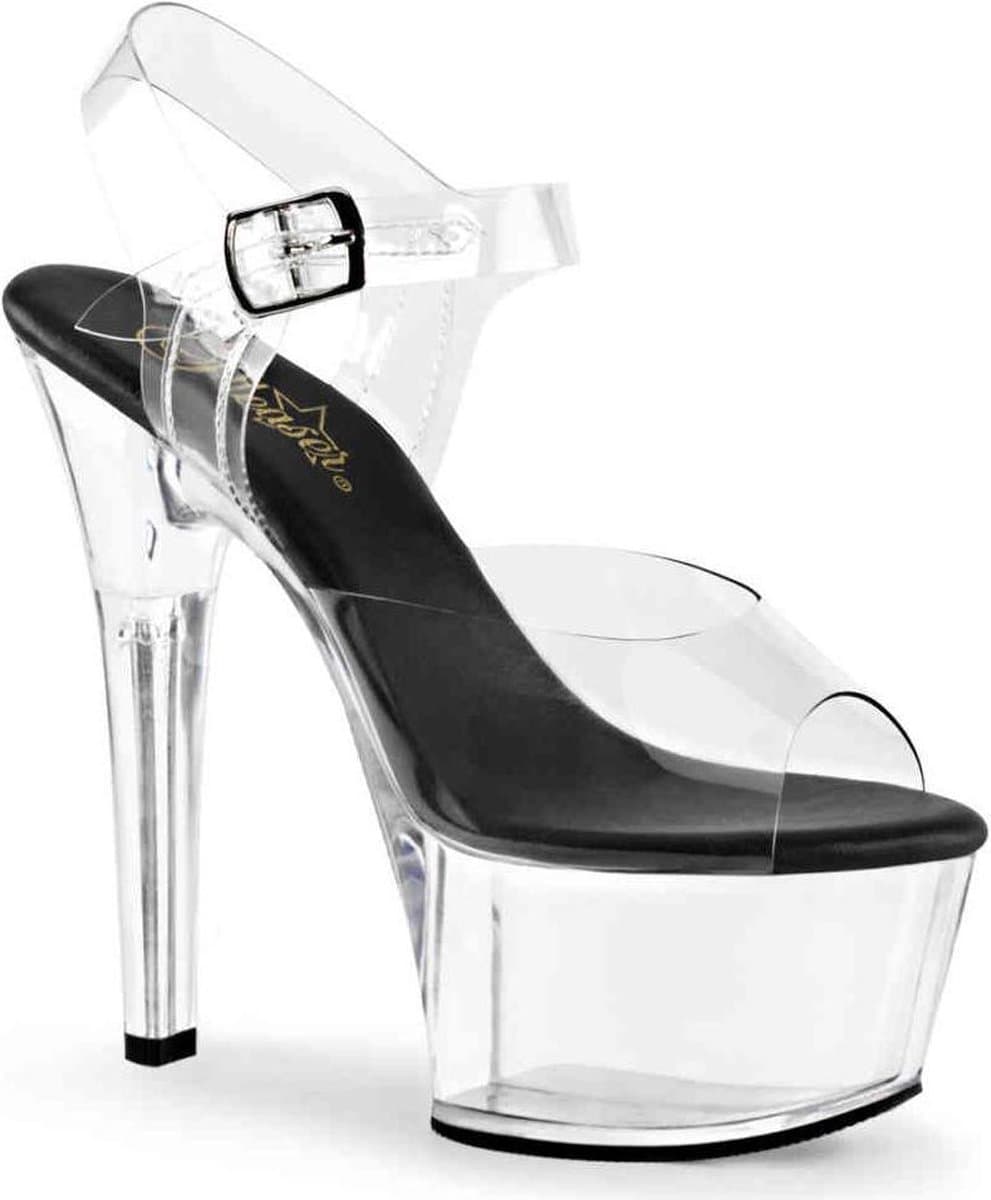 Pleaser - ASPIRE608 Sandaal met enkelband, Paaldans schoenen - Paaldans schoenen - 44 Shoes - Zwart/Transparant — afbeelding 1