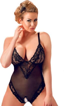 Cottelli Plus Size – Sexy Body met Open Kruis en Kanten Motieven Langs Randen voor Speciale Dates – Maat 4XL – Zwart — thumbnail 8