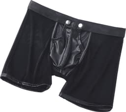 LekkerStout PU Boxershort Met lange Pijpen - Open Kruis - Zwart - Sexy Herenondergoed | XL | ( LS067 ) — thumbnail 1