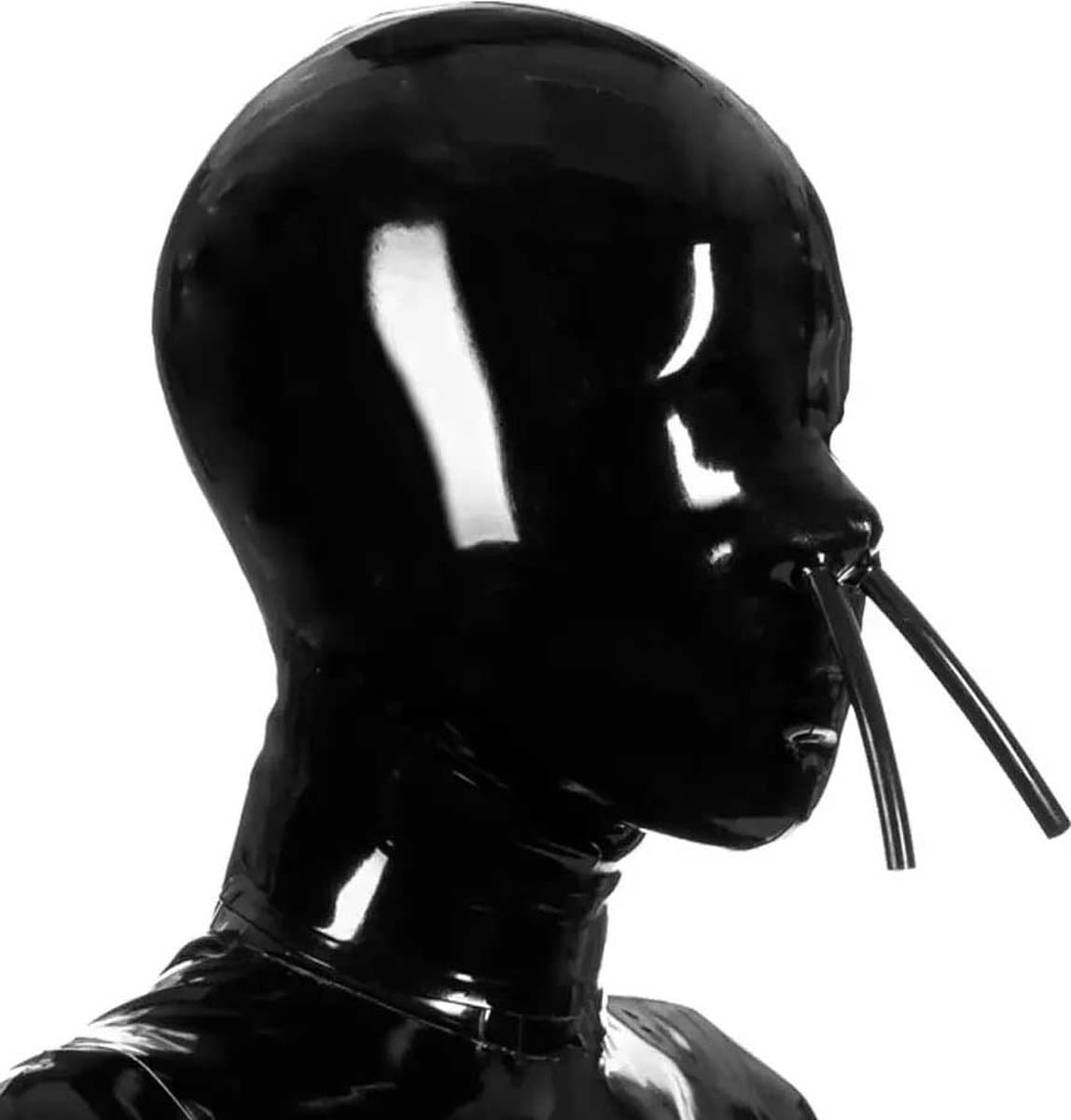 Full latex masker - Neus beademing buisjes - Fetisj - BDSM - Erotische maskers - 4MM Dikte latex - Maat L/XL — afbeelding 1