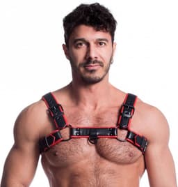 665 Vegan - Bulldog Harnas - PU Leer - Zwart/Rood - Maat 2XL — thumbnail 2