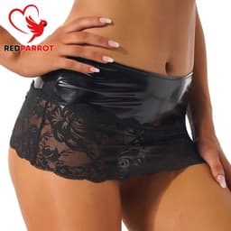 Latex wetlook rok met kanten onderzijde - Erotisch - Verleidelijk - Sexy lingerie - Zwart — thumbnail 1