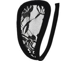 Zwarte C-string - sexy invisible slipje - c-vorm - kant - lace - onzichtbaar - ondergoed - slip - string - ademend - C-string