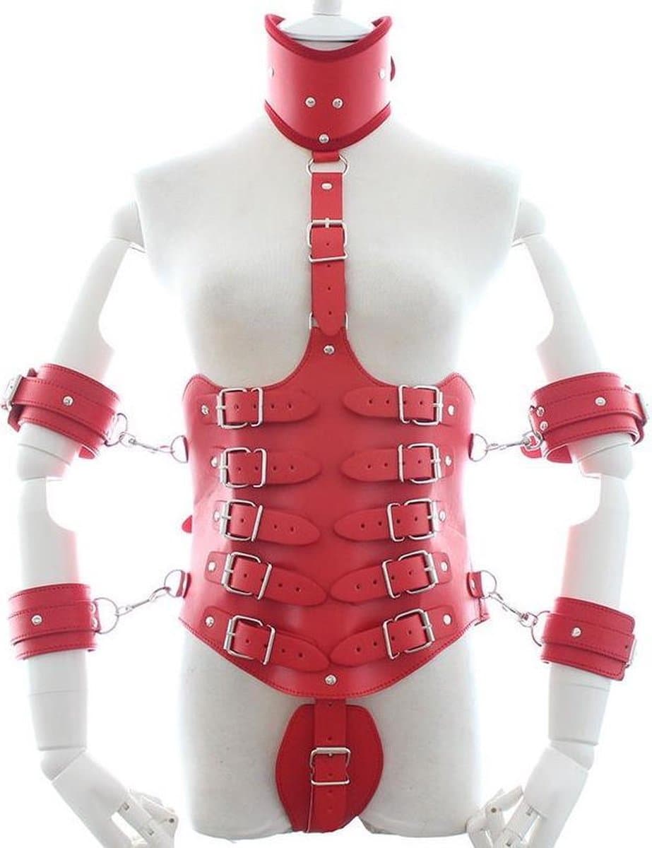 Banoch | Collar Bondage body Harness Red/6 - rood pu leer vrouwen harnas - bdsm — afbeelding 1