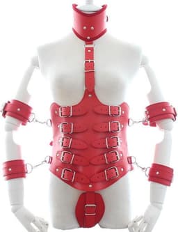 Banoch | Collar Bondage body Harness Red/6 - rood pu leer vrouwen harnas - bdsm — thumbnail 1