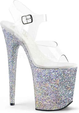 Pleaser - FLAMINGO-808LG Sandaal met enkelband, Paaldans schoenen - Paaldans schoenen - 37 Shoes - Zilverkleurig/Transparant — thumbnail 1